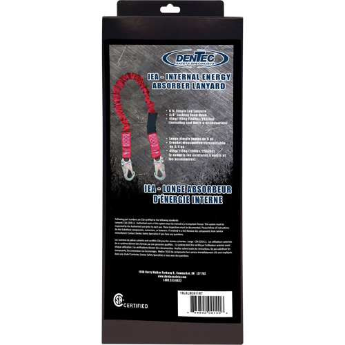 Longe amortisseuse interne ShockSorb, 6', Point d'ancrage &agrave; Crochet mousqueton, Crochet mousqueton aux jambes, Polyester Cam Industrial