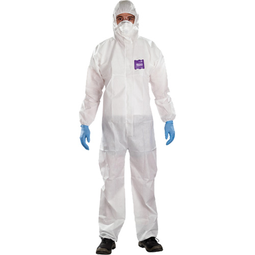 AlphaTec Microchem&reg; 3-Piece Chemical Resistant Coveralls with Hood, 2X-Large, White Cam Industrial