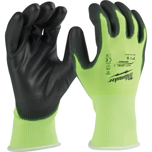 High Visibility Dipped Gloves, Size Small, 15 Gauge, Polyurethane Coated, Polyethylene Shell, ASTM ANSI Level A1 Cam Industrial