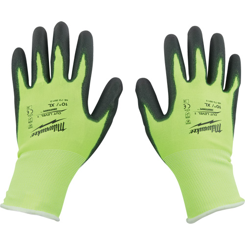 High Visibility Dipped Gloves, Size Small, 15 Gauge, Polyurethane Coated, Polyethylene Shell, ASTM ANSI Level A1 Cam Industrial