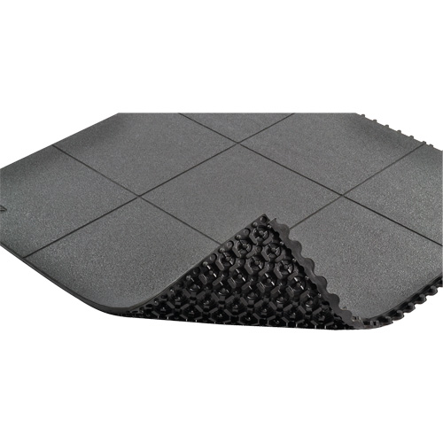 Tapis antifatigue &agrave; imbrication Cushion-Ease, Rugueux, 3' x 3' x 3/4", Noir, Caoutchouc naturel Cam Industrial