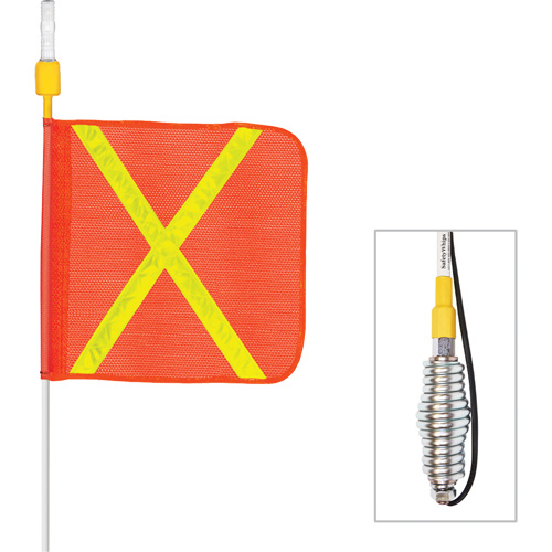 Tiges de s&eacute;curit&eacute; tout-temps de s&eacute;rie lourde avec lumi&egrave;re DEL constante Safety Whip, Fixation Ressort, Hauteur 5', Orange avec X r&eacute;fl&eacute;chissant Cam Industrial