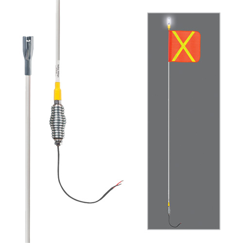 Tiges de s&eacute;curit&eacute; tout-temps de s&eacute;rie lourde avec lumi&egrave;re DEL constante Safety Whip, Fixation Ressort, Hauteur 10', Orange avec X r&eacute;fl&eacute;chissant Cam Industrial