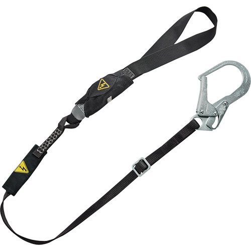 V-Series Utility Energy Absorbing Lanyard, 6', Rebar Hook Center, Snap Hook Leg Ends, Nylon Cam Industrial