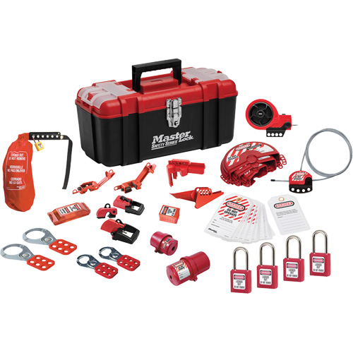 Trousse de cadenassage avec cadenas en thermoplastique de qualit&eacute; sup&eacute;rieure Zenex, Ensemble &eacute;lectrique/Vanne, 27 composants compris Cam Industrial