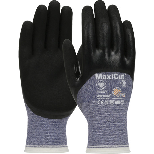Gants r&eacute;sistants aux coupures dans un milieu de travail huileux ATG MaxiCut, Taille Grand, Calibre 15, Rev&ecirc;tement Nitrile, Enveloppe en Fil technique, ASTM ANSI niveau A3/EN 388 niveau 4/EN 388 niveau C Cam Industrial