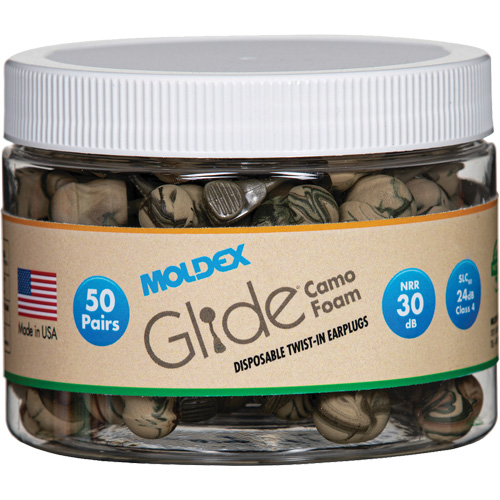 Glide&reg; Camo Foam Earplugs, Bulk - Canister Cam Industrial