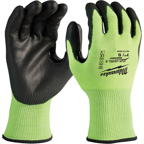 High-Visibility Cut-Resistant Gloves, Size Small, 15 Gauge, Nitrile/Polyurethane Coated, Polyethylene Shell, ANSI/ISEA 105 Level 3 Cam Industrial