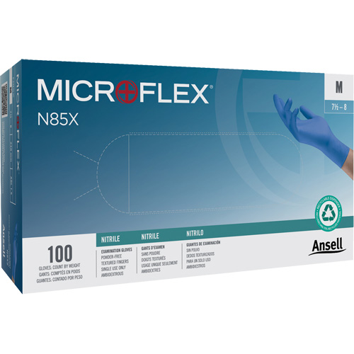Gants Microflex N85, T-petit, Nitrile, 3,5 mils, Sans poudre, Bleu, Classe 2 Cam Industrial