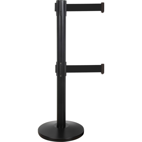 Barri&egrave;re pour le contr&ocirc;le des foules &agrave; courroie double, Acier, 35" h, Ruban Noir, Longueur du ruban 7' Cam Industrial