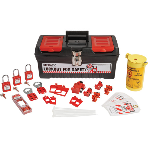 Trousse de cadenassage et d&eacute;tiquetage &eacute;lectrique avec cadenas de s&eacute;curit&eacute; en nylon dans une boîte &agrave; outils, Ensemble &eacute;lectrique, 33 composants compris Cam Industrial
