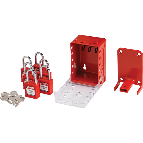 Ultra Compact Group Lockout Box with Nylon Safety Lockout Padlocks, Red Cam Industrial
