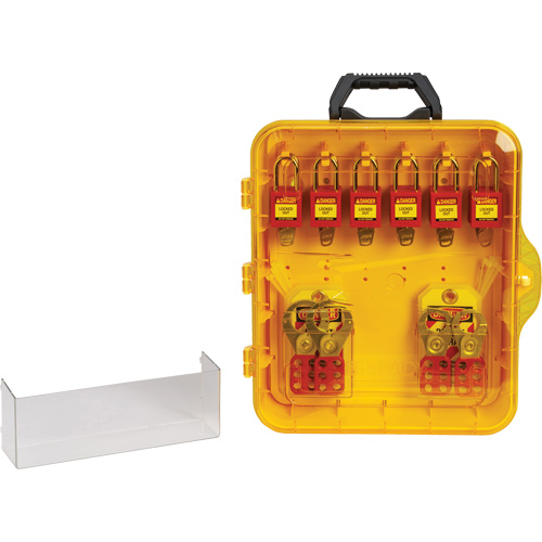 Station de cadenassage avec cadenas de s&eacute;curit&eacute; en nylon &agrave; cl&eacute; utilisant des cl&eacute;s identiques, Cadenas Plastique, Capacit&eacute; de 12, Cadenas Compris Cam Industrial