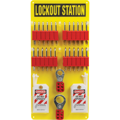 Lockout Board with Keyed Alike Nylon Safety Lockout Padlocks, Plastic Padlocks, 24 Padlock Capacity, Padlocks Included Cam Industrial