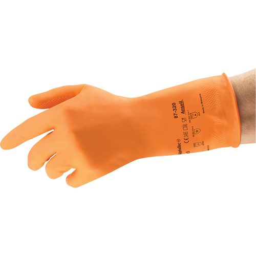 AlphaTec&reg; 87-320 Chemical-Resistant Gloves, Size 7.5, 11.8" L, Rubber Latex, Cotton/Flock-Lined Inner Lining, 17-mil Cam Industrial
