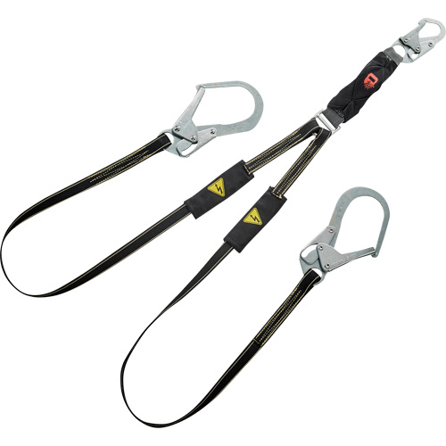 V-Series Welding Energy Absorbing Lanyard, 6', Rebar Hook Center, Snap Hook Leg Ends, Kevlar&reg;/Metal/Nylon Cam Industrial