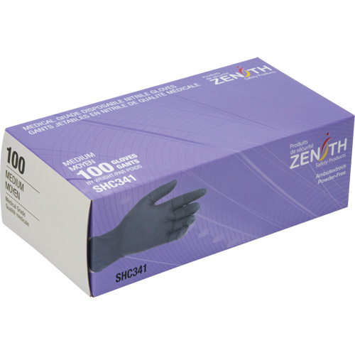Medical Grade Disposable Gloves, Medium, Nitrile, 6-mil, Powder-Free, Black, Class 2 Cam Industrial