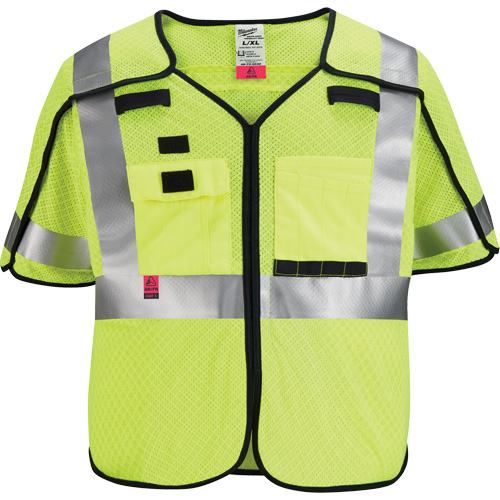 Gilet de s&eacute;curit&eacute; &agrave; maille d&eacute;tachable, Noir/Jaune lime haute visibilit&eacute;, Moyen/Petit Cam Industrial