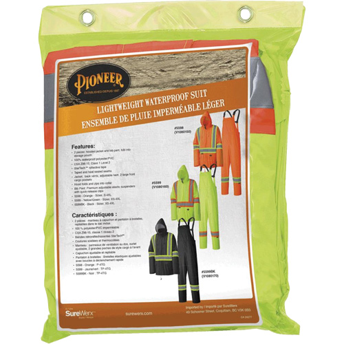 5599 Lightweight Waterproof Rain Suit, Polyester/PVC, X-Small, High Visibility Lime-Yellow Cam Industrial