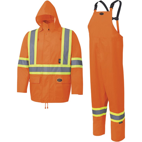 5618 150D Rain Suit, Polyester/Polyurethane, Small, High Visibility Orange Cam Industrial