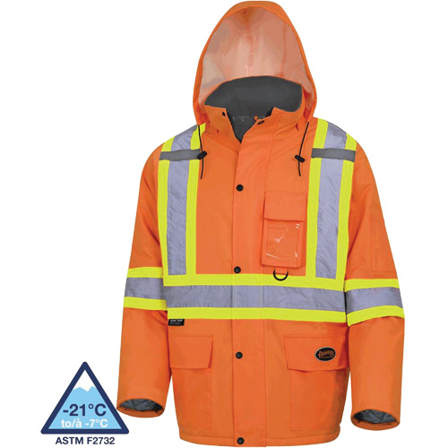 5030 Waterproof Quilted Safety Parka, High Visibility Orange, Small Cam Industrial