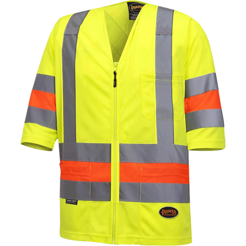 6019 Short-Sleeved Quebec Traffic Control Shirt, Polyester, X-Small, High Visibility Lime-Yellow Cam Industrial