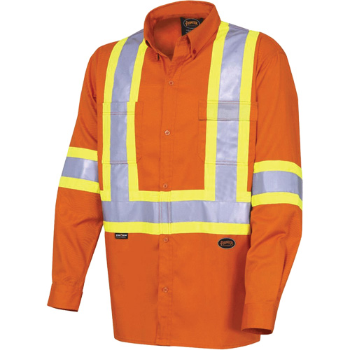 4441 Chemise de s&eacute;curit&eacute; &agrave; manches longues ultra respirante, Coton, Petit, Orange haute visibilit&eacute; Cam Industrial