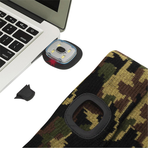 5677 Tuque en tricot avec lampe frontale &agrave; DEL, Doublure en Molleton, Taille unique, Camo Cam Industrial