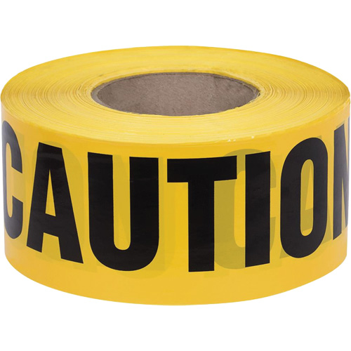 387 Ruban d'avertissement, Anglais, 3" la x 1000' lo, 1,5 mil, Noir sur jaune Cam Industrial