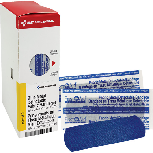 Fabric Blue Detectable Bandages, Rectangular/Square, 1", Fabric Metal Detectable, Sterile Cam Industrial