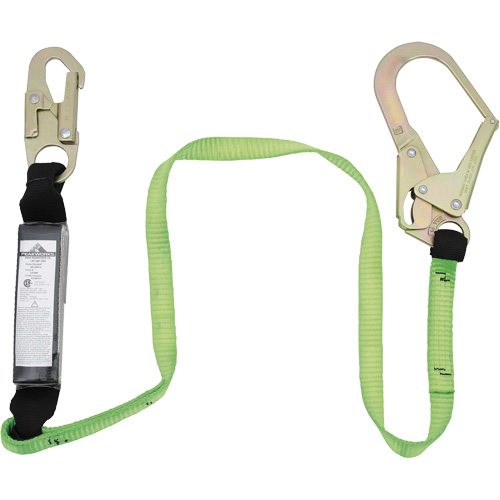 SA-5402-4 Shock Absorbing Lanyard, 4', Rebar Hook Center, Snap Hook Leg Ends, Polyester Cam Industrial