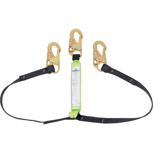 SA-64000-6 Shock Absorbing Lanyard, 6', Snap Hook Center, Snap Hook Leg Ends, Polyester Cam Industrial