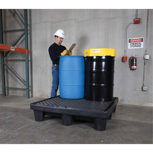 4-Drum Economy Ultra-Spill Pallet&reg;, 66 US gal. Spill Capacity, 53" x 53" x 11.8" Cam Industrial