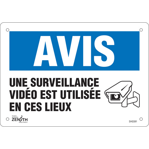 Enseigne  Surveillance vid&eacute;o , 7" x 10", Plastique, Français avec pictogramme Cam Industrial