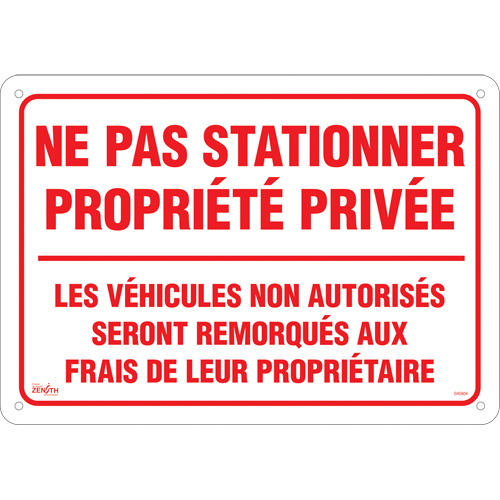 "Ne pas stationner propri&eacute;t&eacute; priv&eacute;e" Sign, 14" x 20", Aluminum, French Cam Industrial