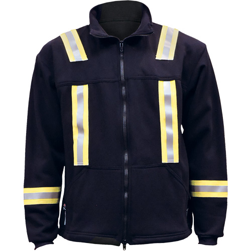 Flame Resistant Striped Full Zip Fleece Jacket, X-Large, Navy Blue Cam Industrial