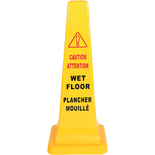 C&ocirc;ne d'avertissement de plancher mouill&eacute;, Bilingue avec pictogramme Cam Industrial