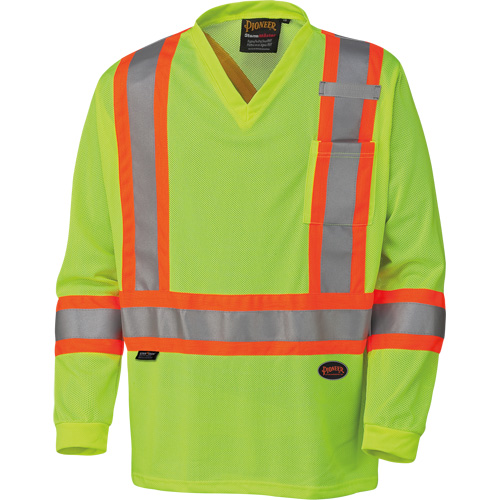 6985 Traffic Micro Mesh Long-Sleeved Safety Shirt, Small, High Visibility Lime-Yellow Cam Industrial