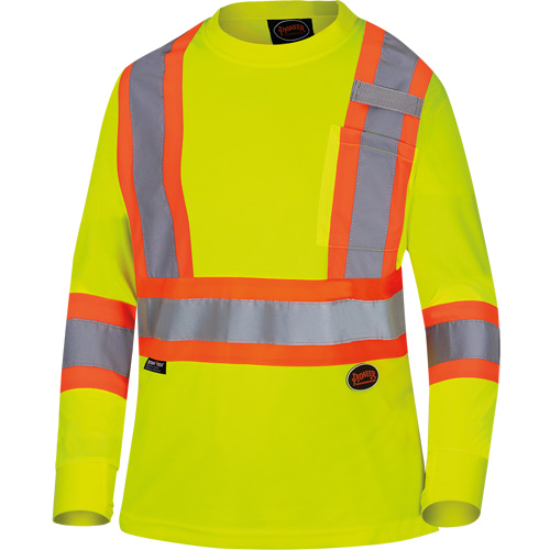 6969 Chandail de s&eacute;curit&eacute; &agrave; manches longues en il-de-perdrix pour femme, Polyester, T-petit, Jaune lime haute visibilit&eacute; Cam Industrial