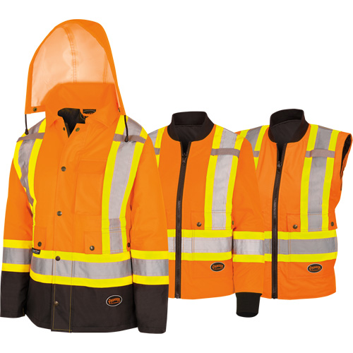 5020BBW Manteau 7 en 1 imperm&eacute;able pour femmes avec capuchon, Polyester/Polyur&eacute;thane, Orange haute visibilit&eacute;, T-petit Cam Industrial