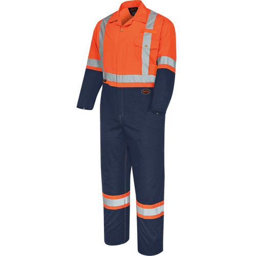 5514BB 2-Tone Safety Coveralls with Zipper Closure, 36, High Visibility Orange/Navy Blue Cam Industrial