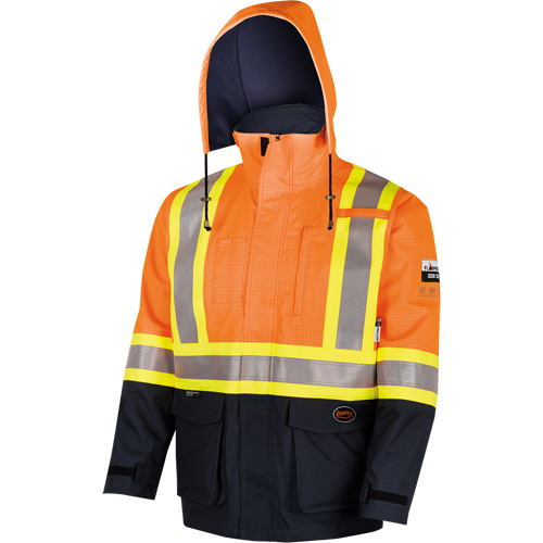 4484 Manteau de s&eacute;curit&eacute; Defender antistatique/ignifuge/anti-arc &eacute;lectrique en trilamin&eacute;, Petit, Noir/Orange haute visibilit&eacute;, 11 cal/cm² Cam Industrial