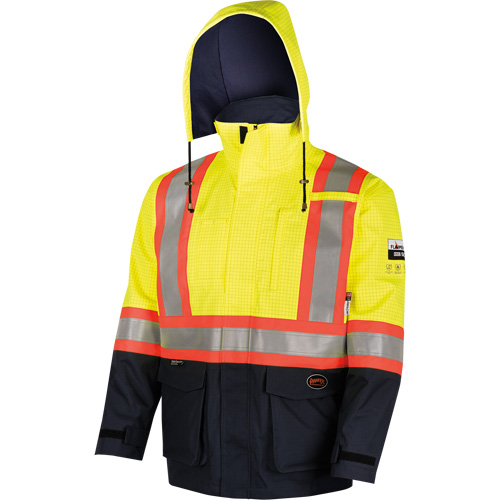 4485 Manteau de s&eacute;curit&eacute; Defender antistatique/ignifuge/anti-arc &eacute;lectrique en trilamin&eacute;, Petit, Noir/Jaune haute visibilit&eacute;, 11 cal/cm² Cam Industrial