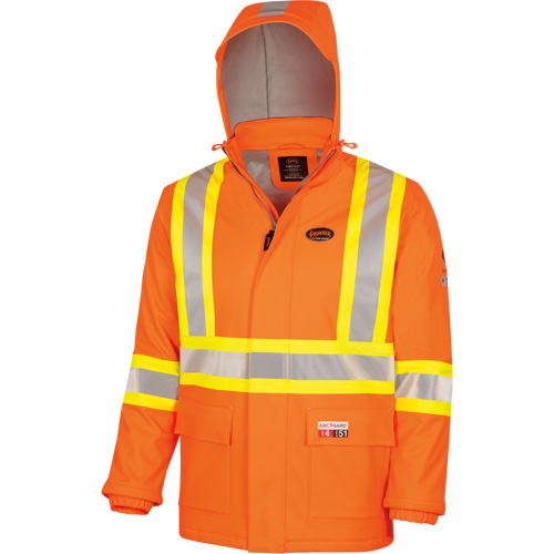 5884 Flash-Gard&reg; FR/Arc-Rated Waterproof Jacket with Hood, Small, High Visibility Orange, 51 cal/cm² Cam Industrial