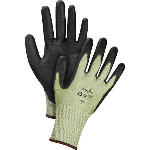 Eco-Friendly Seamless Cut-Resistant Gloves, Size 9, 13 Gauge, Polyurethane Coated, HPPE/RPET Shell, ASTM ANSI Level A4 Cam Industrial