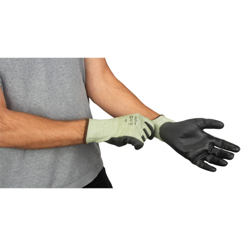 Eco-Friendly Seamless Cut-Resistant Gloves, Size 9, 13 Gauge, Polyurethane Coated, HPPE/RPET Shell, ASTM ANSI Level A4 Cam Industrial