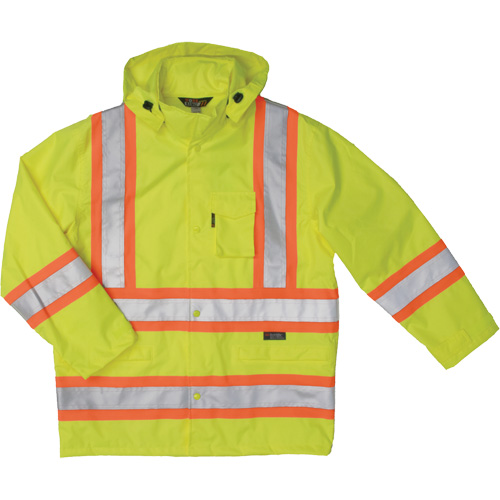Ripstop Safety Rain Jacket, Polyester, Small, High Visibility Lime-Yellow Cam Industrial