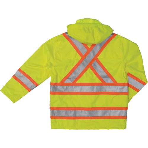 Ripstop Safety Rain Jacket, Polyester, Small, High Visibility Lime-Yellow Cam Industrial