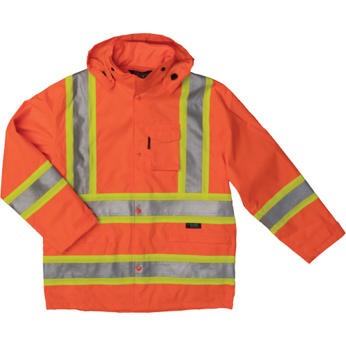 Manteau de s&eacute;curit&eacute; imperm&eacute;able en tissu ind&eacute;chirable Ripstop, Polyester, Petit, Orange haute visibilit&eacute; Cam Industrial