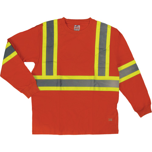Long Sleeve Safety T-Shirt, Cotton, X-Small, High Visibility Orange Cam Industrial